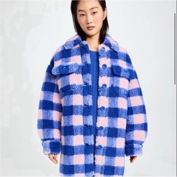 NWT Stand Studio Pink Blue Sherpa Sabi Coat- Revolve - Picture 7 of 8